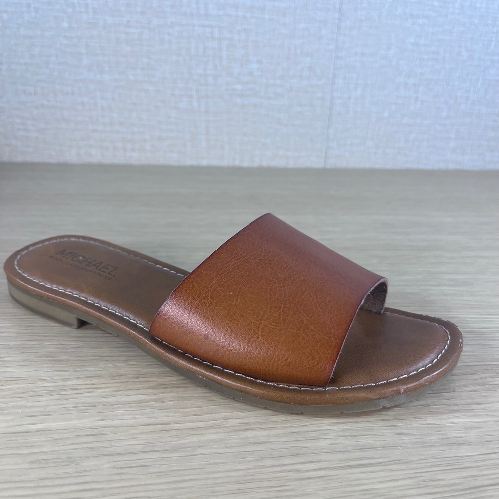 Michael by Michael Shannon Demi Cognac Brown Slide Sandals Womens 6.5 Flat